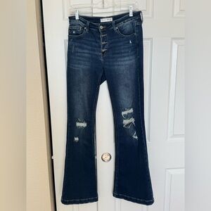 KanCan Dark mid rise Blue Distressed Flare Jeans